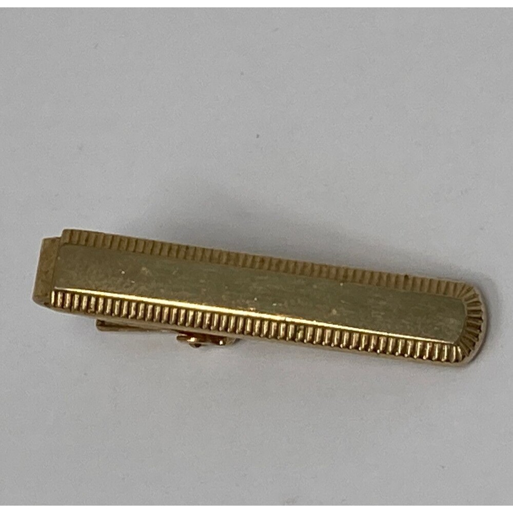 Anson Tie Clip Gold Tone Textured Edge Design Vintage